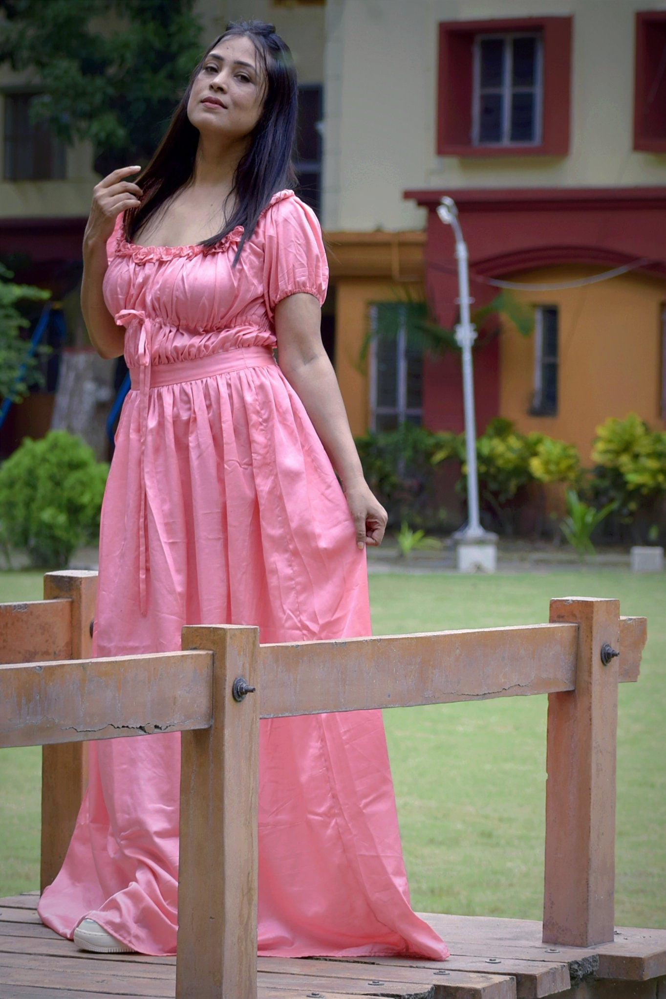 Time's Epilogue Pink Satin Silk Corset Maxi Dress - Party Wear