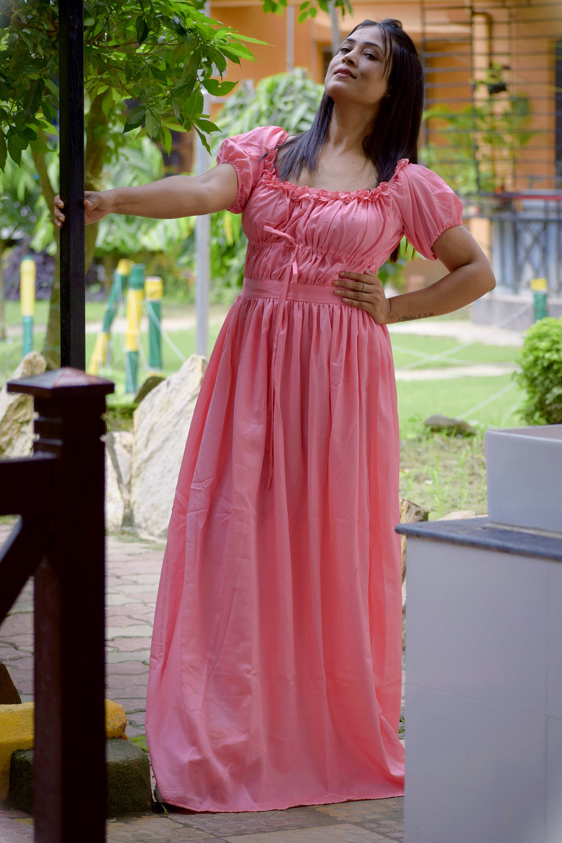 Time's Epilogue Pink Satin Silk Corset Maxi Dress - Party Wear