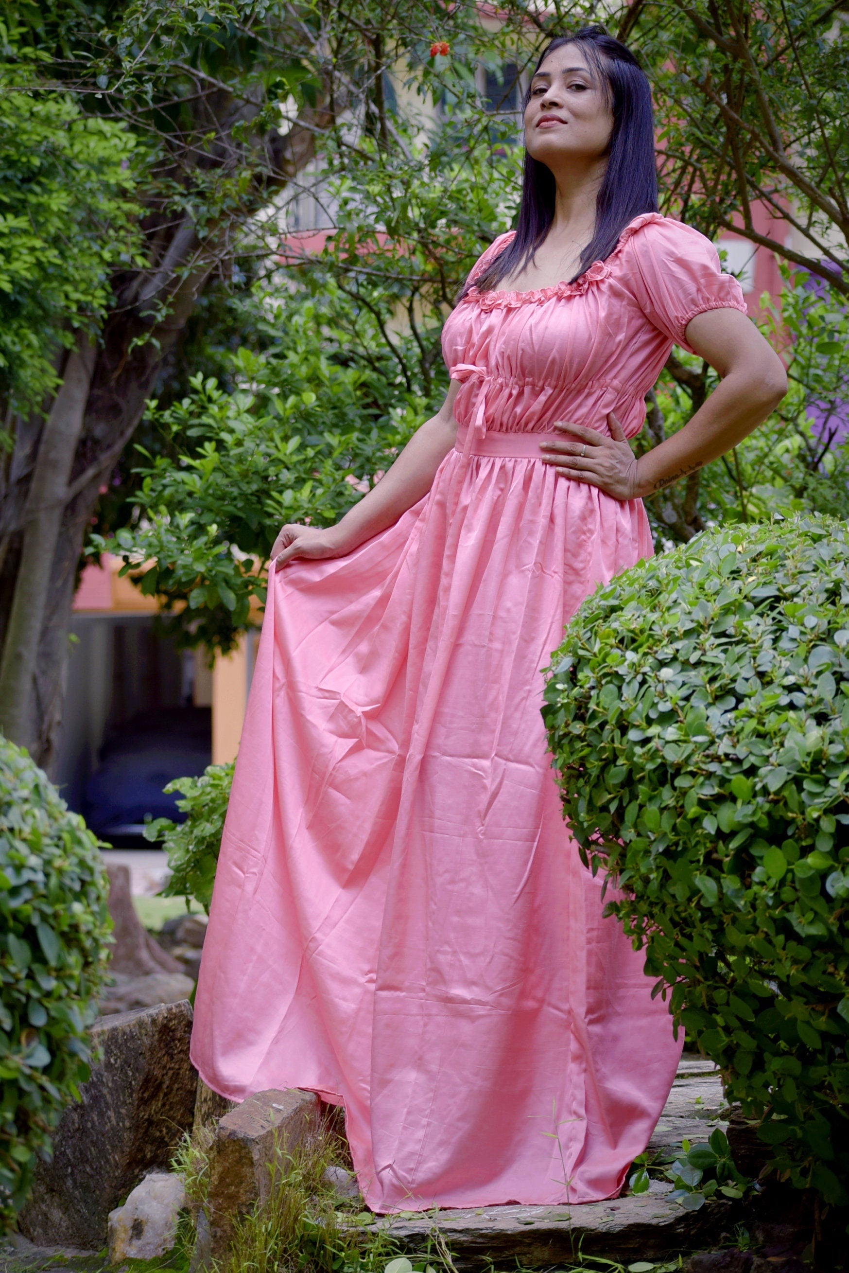 Time's Epilogue Pink Satin Silk Corset Maxi Dress - Party Wear