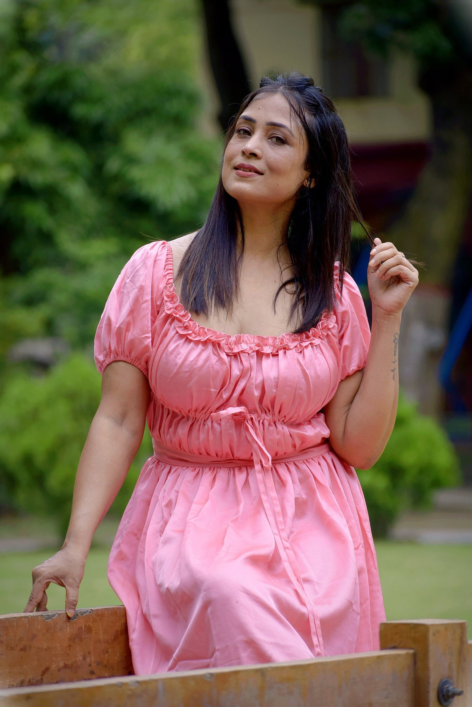 Time's Epilogue Pink Satin Silk Corset Maxi Dress - Party Wear