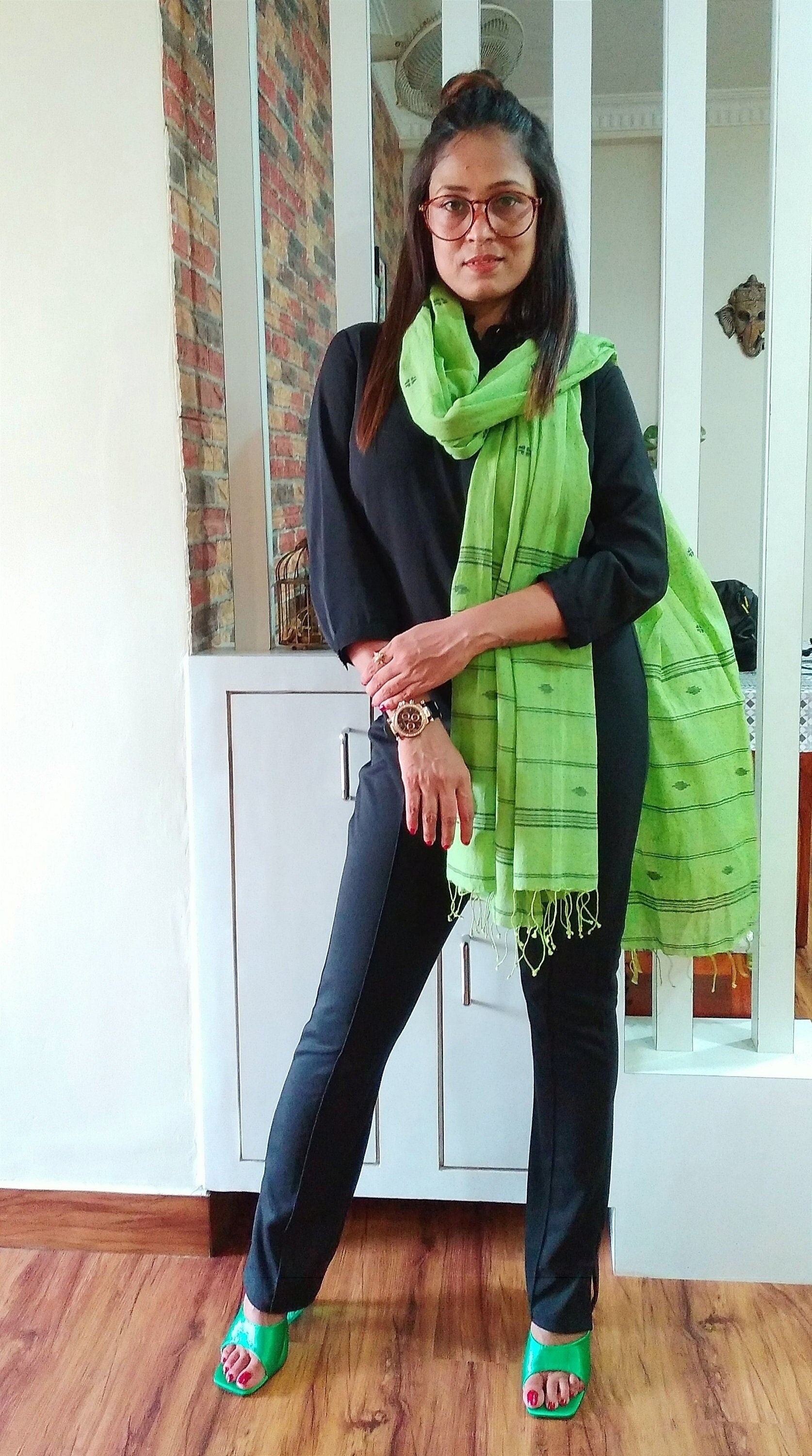 Safar Pastel Green Handwoven Muslin Cotton Jamdani Stole - Designer Stoles & Dupattas