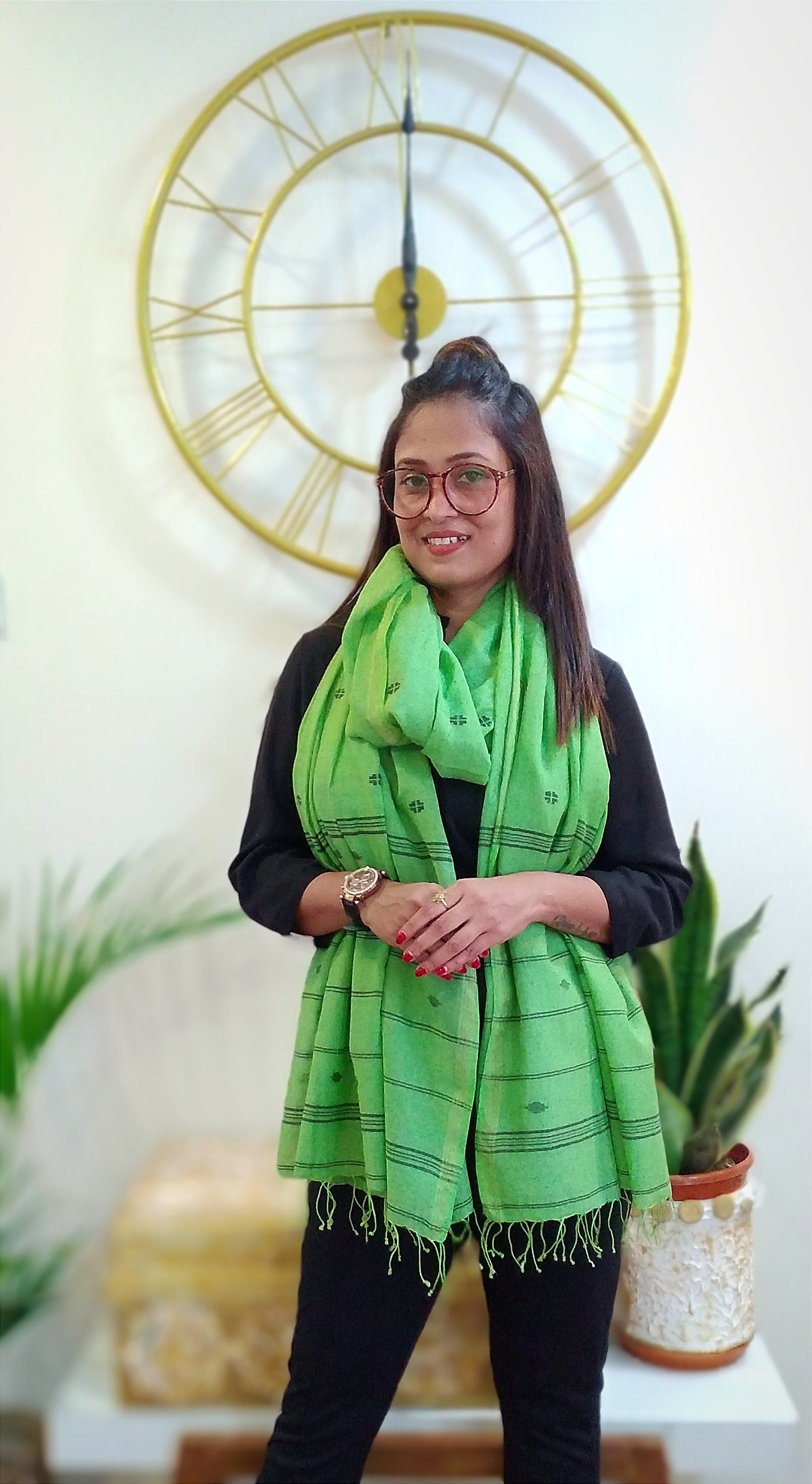 Safar Pastel Green Handwoven Muslin Cotton Jamdani Stole - Designer Stoles & Dupattas