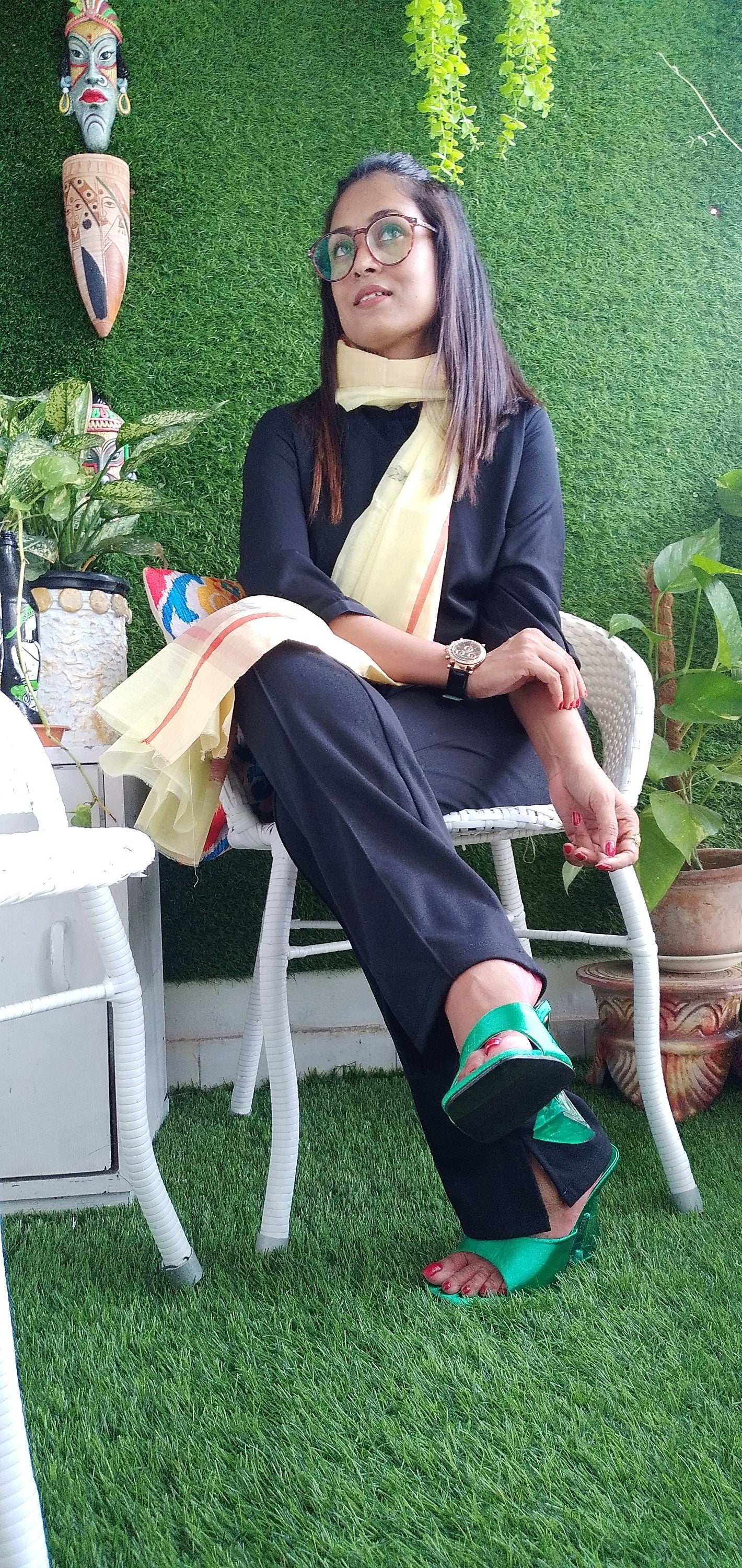 Ziqqr Yellow Handwoven Muslin Cotton Jamdani Stole - Designer Stoles