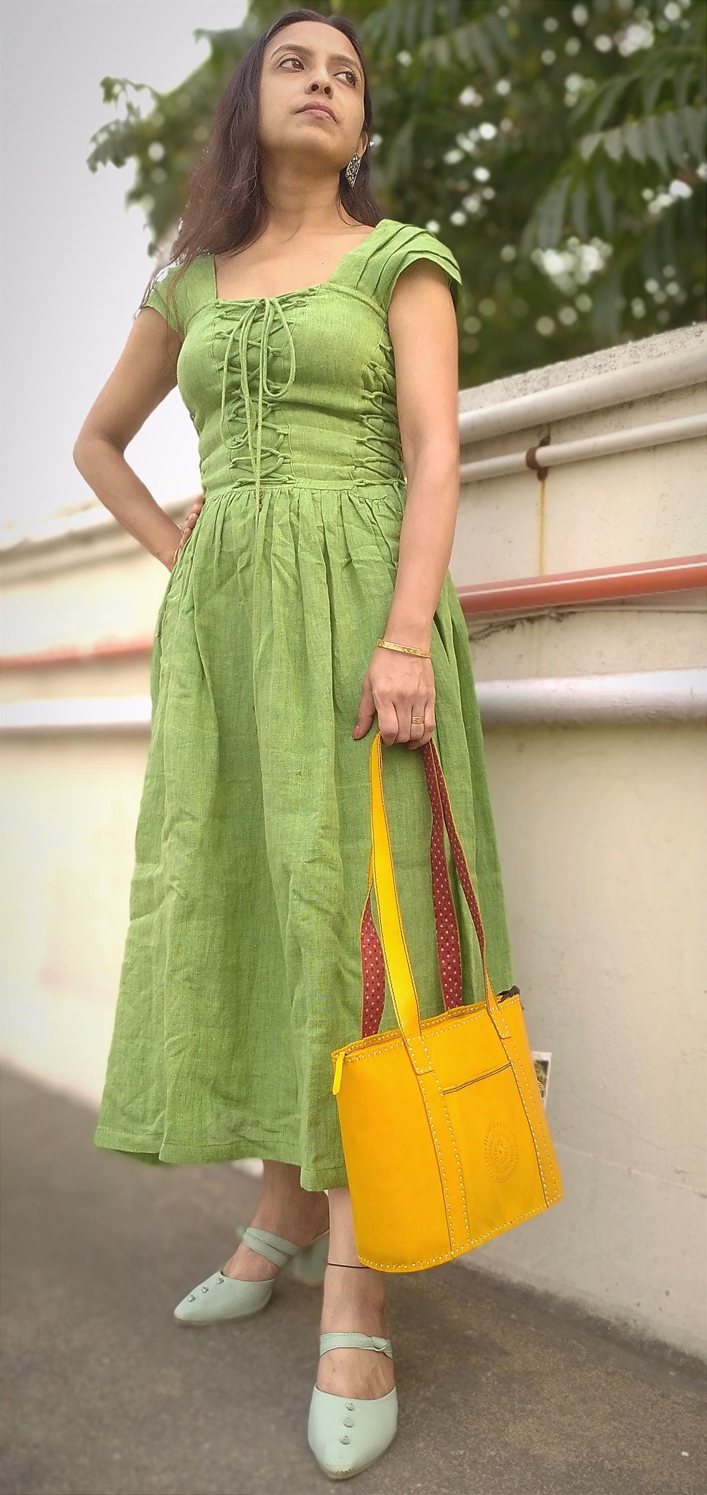 Sapphire Yellow & Red Handcrafted Leather Designer Handbag - Premium