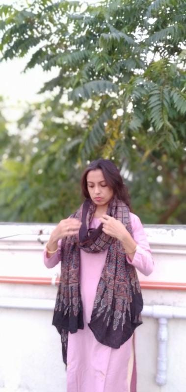 Shayarana Black & Red Ajrakh Modal Silk Dupatta - Natural Dye Cultural Clothing