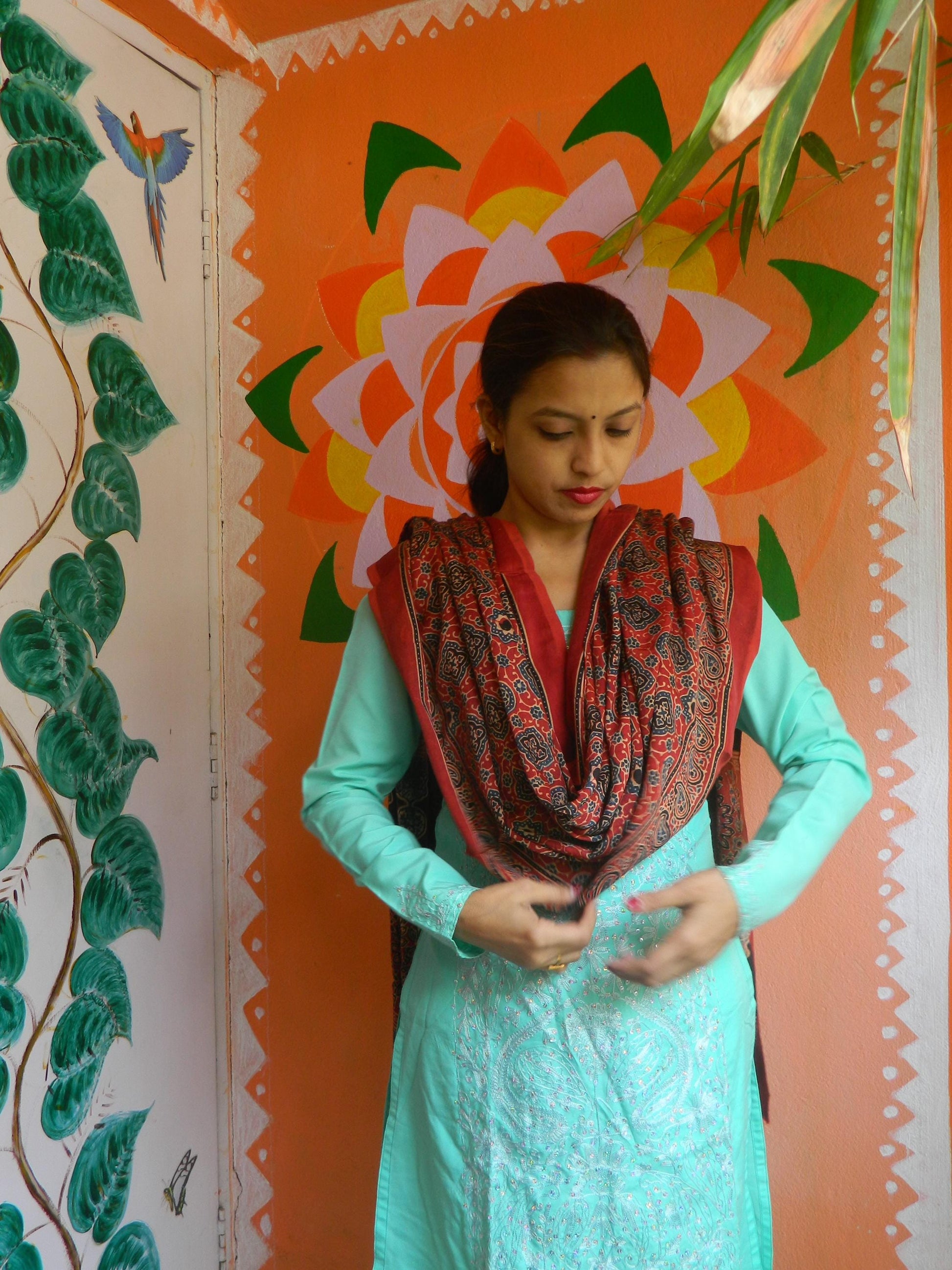 Zubeida Red & Black Ajrakh Modal Silk Dupatta - Natural Dye Stole