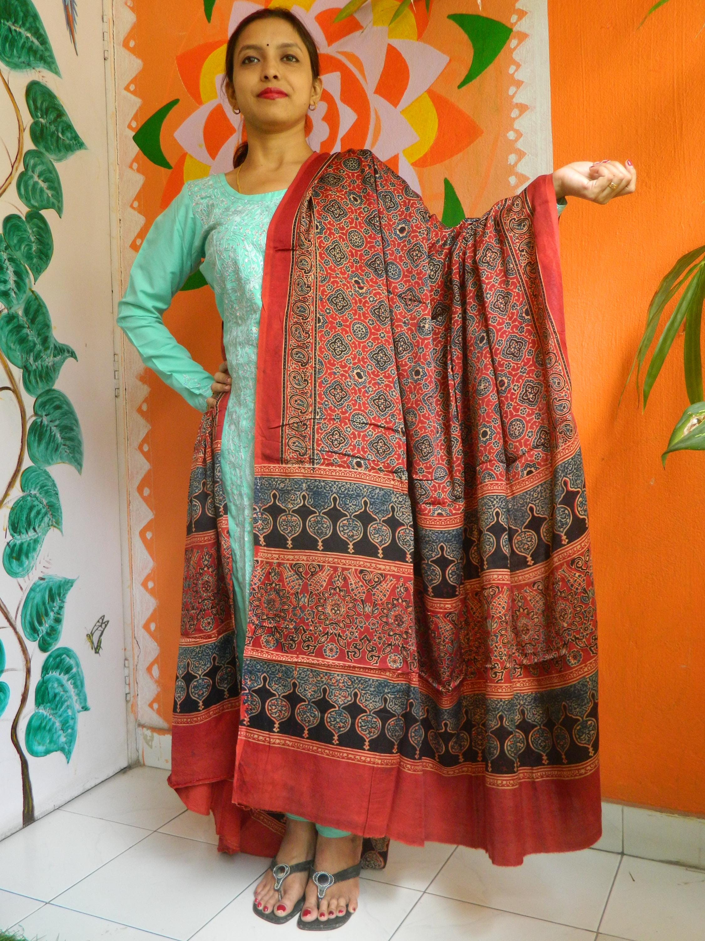 Zubeida Red & Black Ajrakh Modal Silk Dupatta - Natural Dye Stole