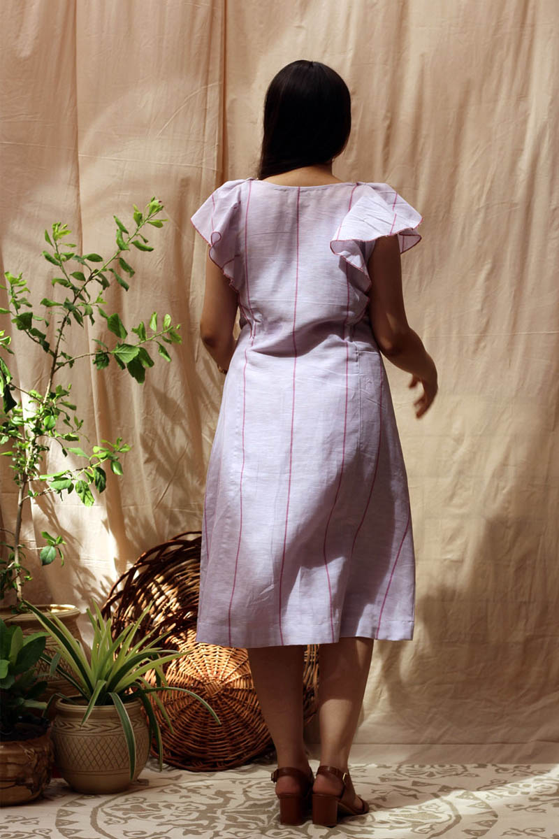 Trendy Lilac Linen Ruffle Sleeve Short Dress - Twilight