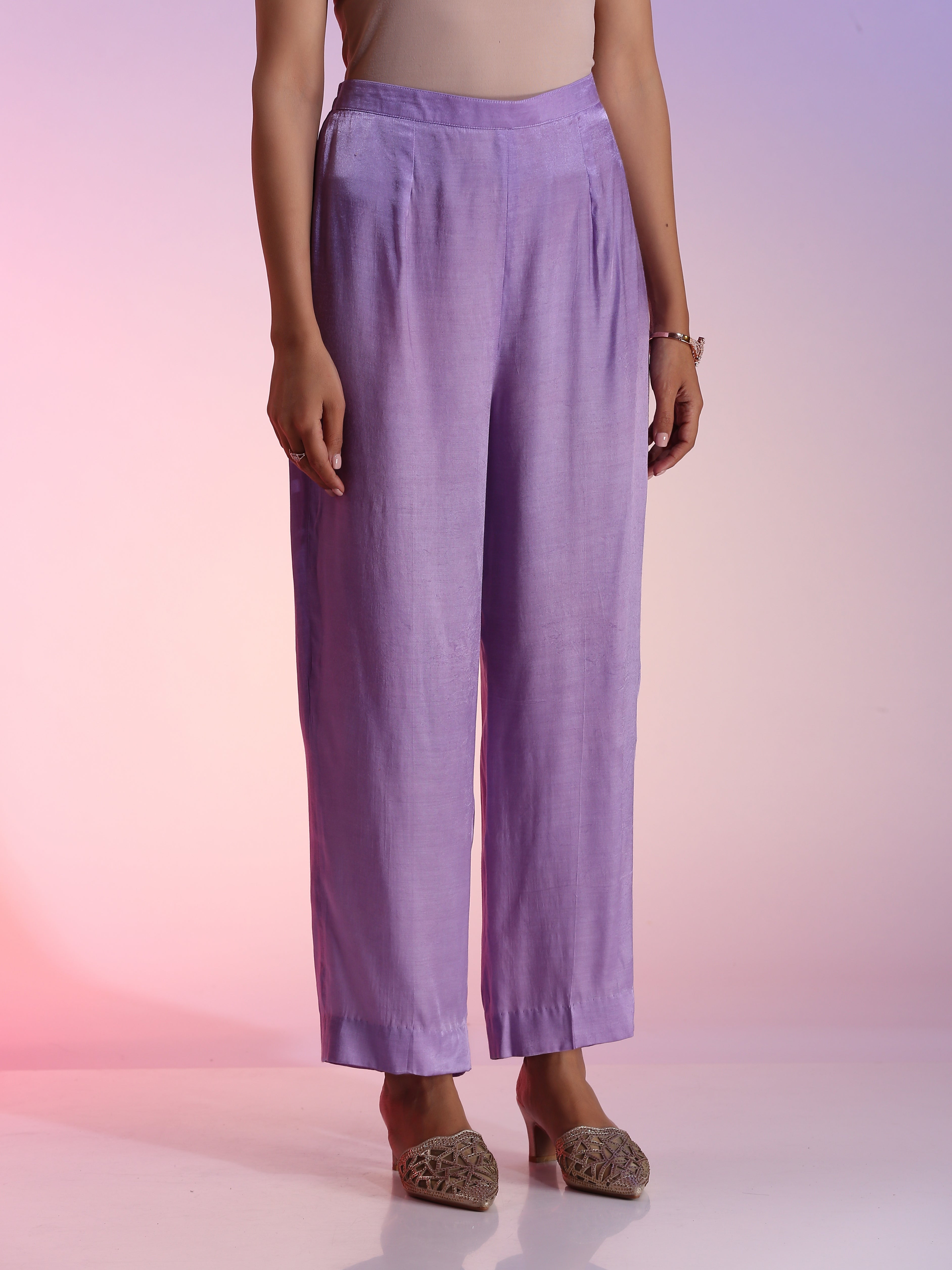 Purple Cotton Silk Gotta Sequin Kurta Pants Set