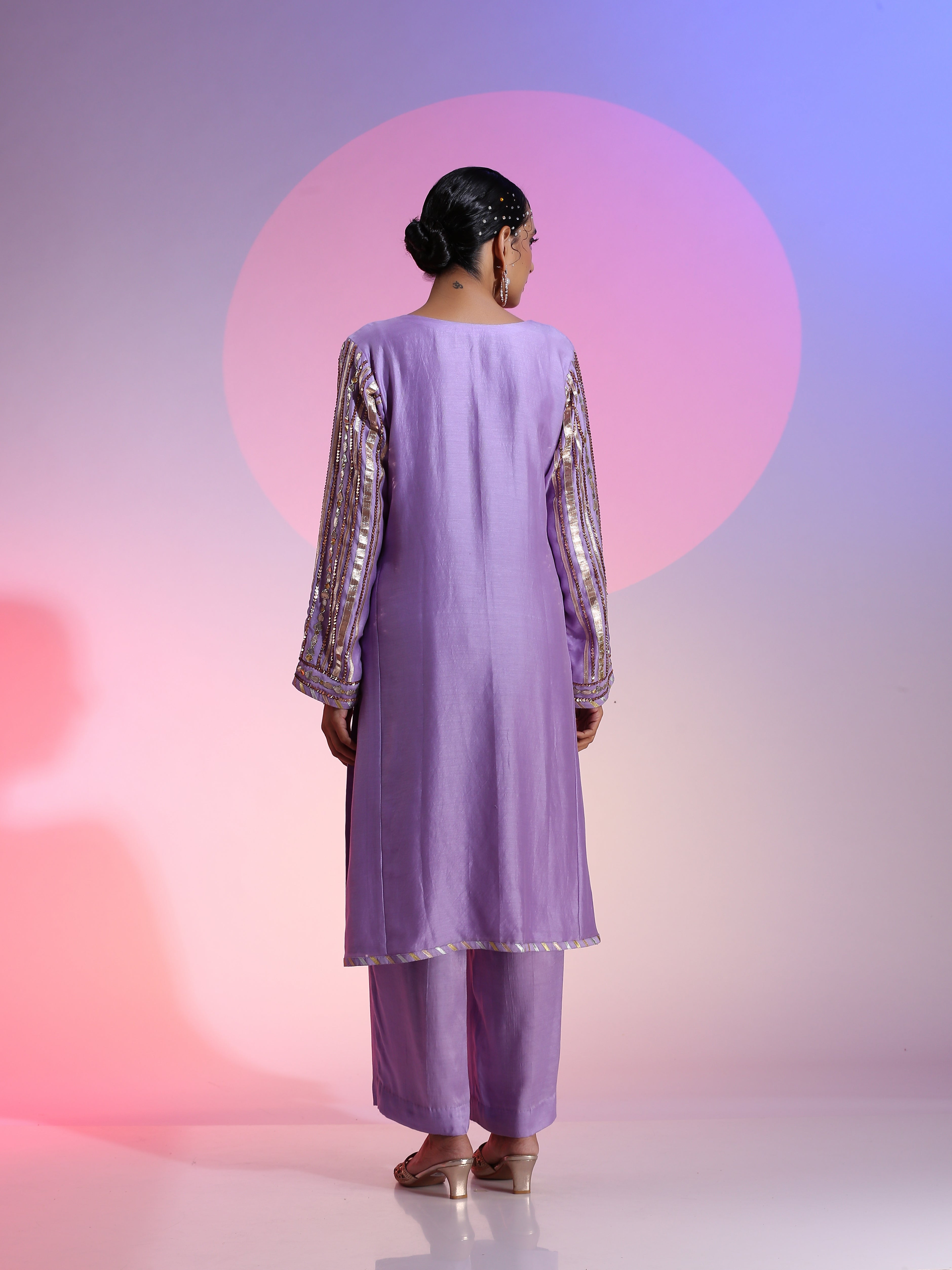Purple Cotton Silk Gotta Sequin Kurta Pants Set