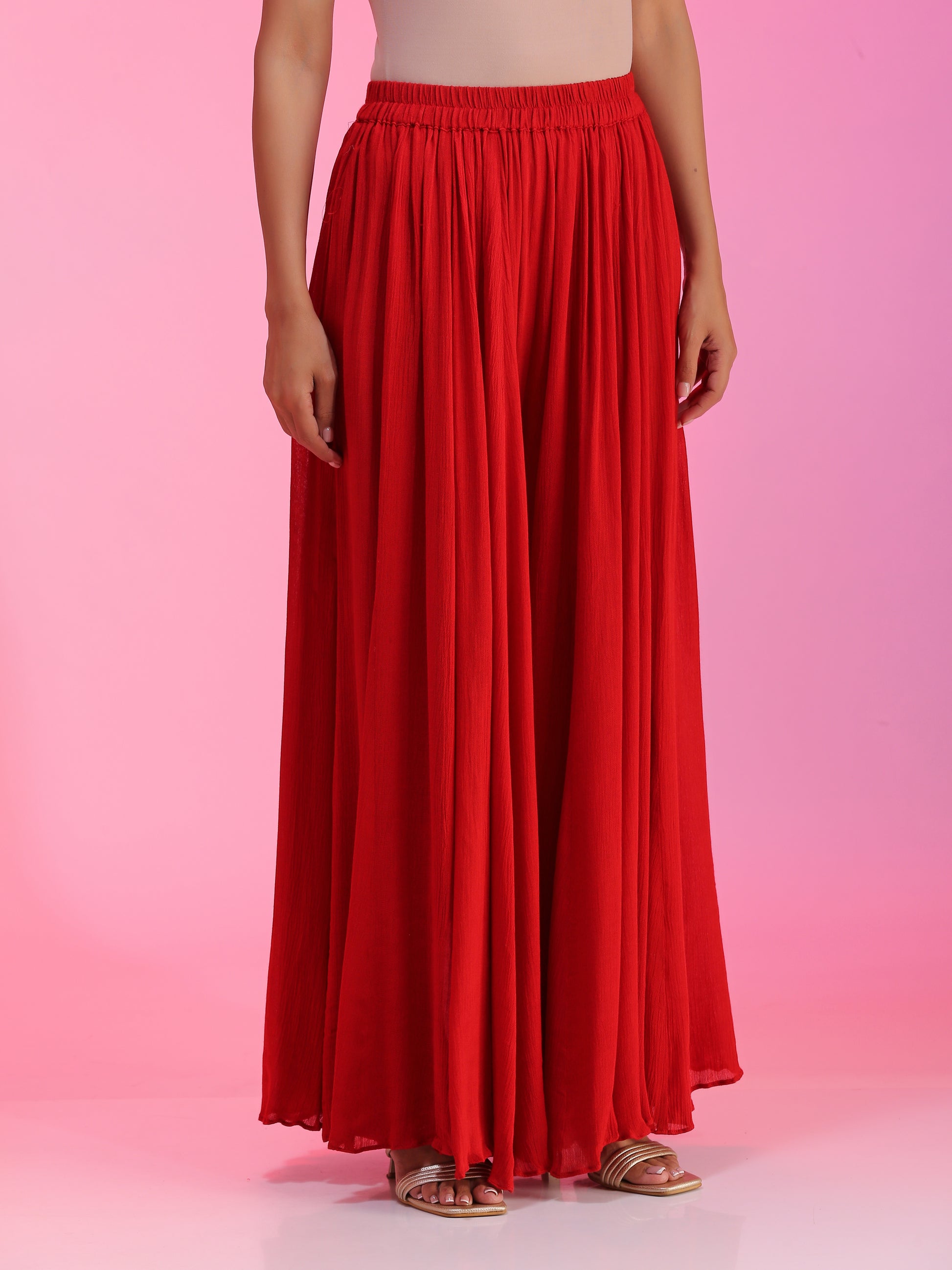 Pink Red Resham Dabka Peplum Blouse Flared Pants Set