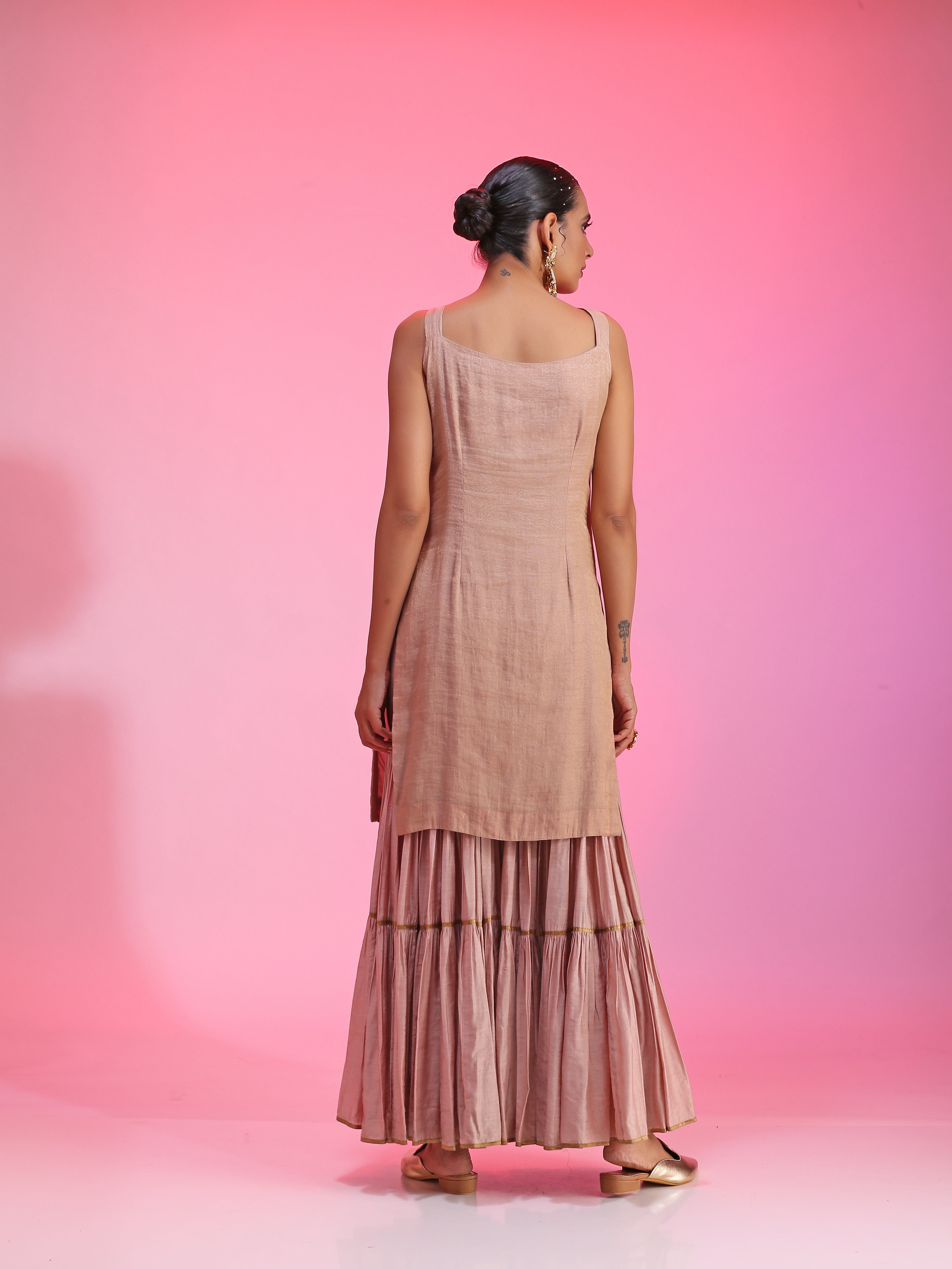 Rust Orange Chanderi Gotta Patti Oversized Kalidar Kurta Gajji Pants