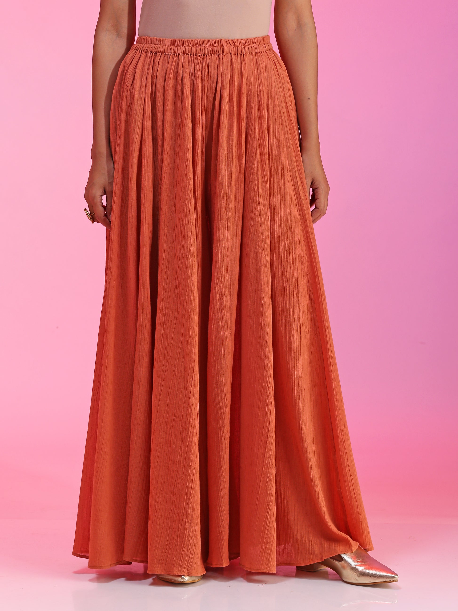 Rust Orange Modal Resham Dabka Beaded Kurta Palazzo Net Dupatta Set