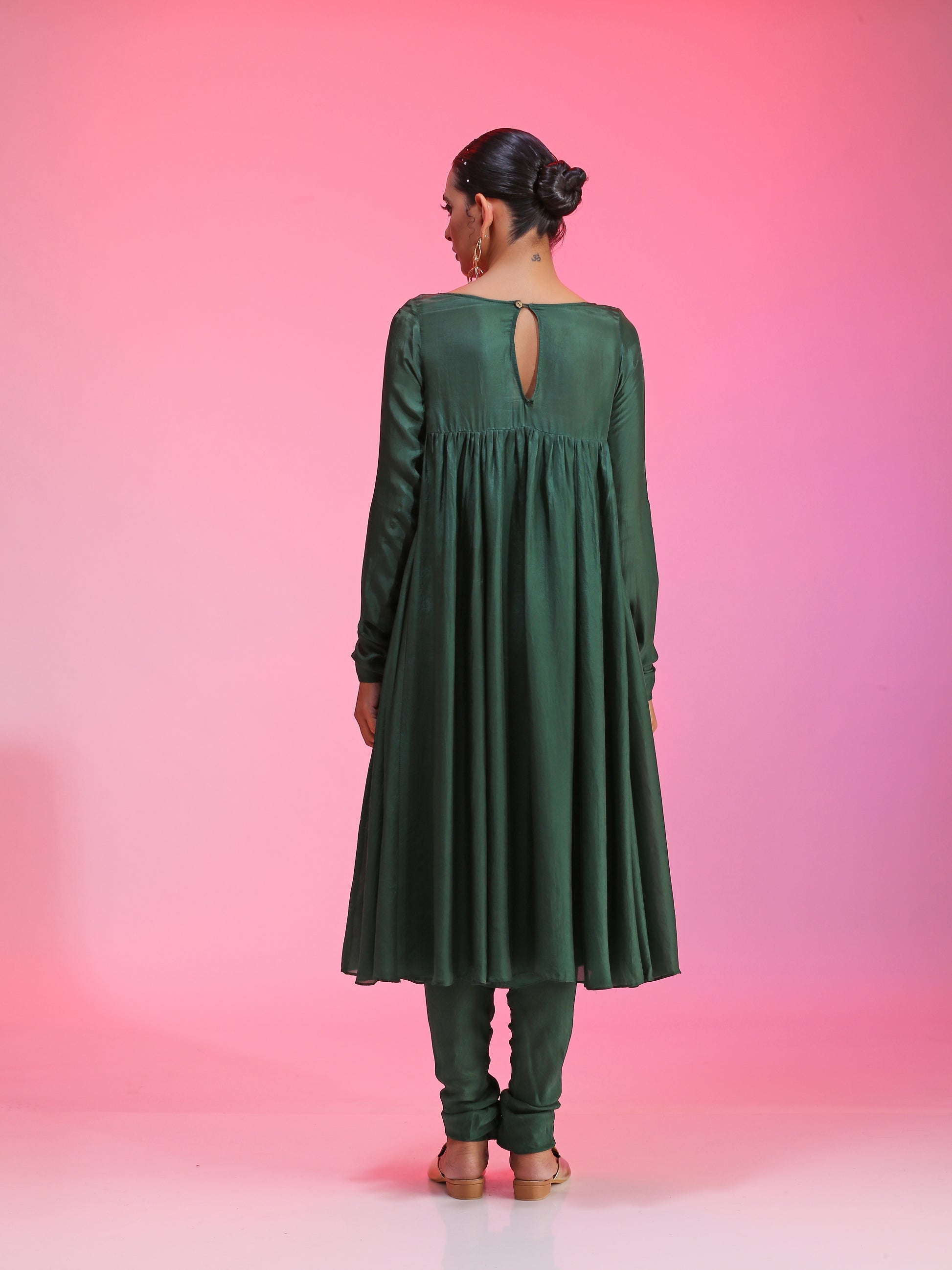 Green Sequin Dabka Zardozi Floral Kalidar Kurta Churidar Dupatta