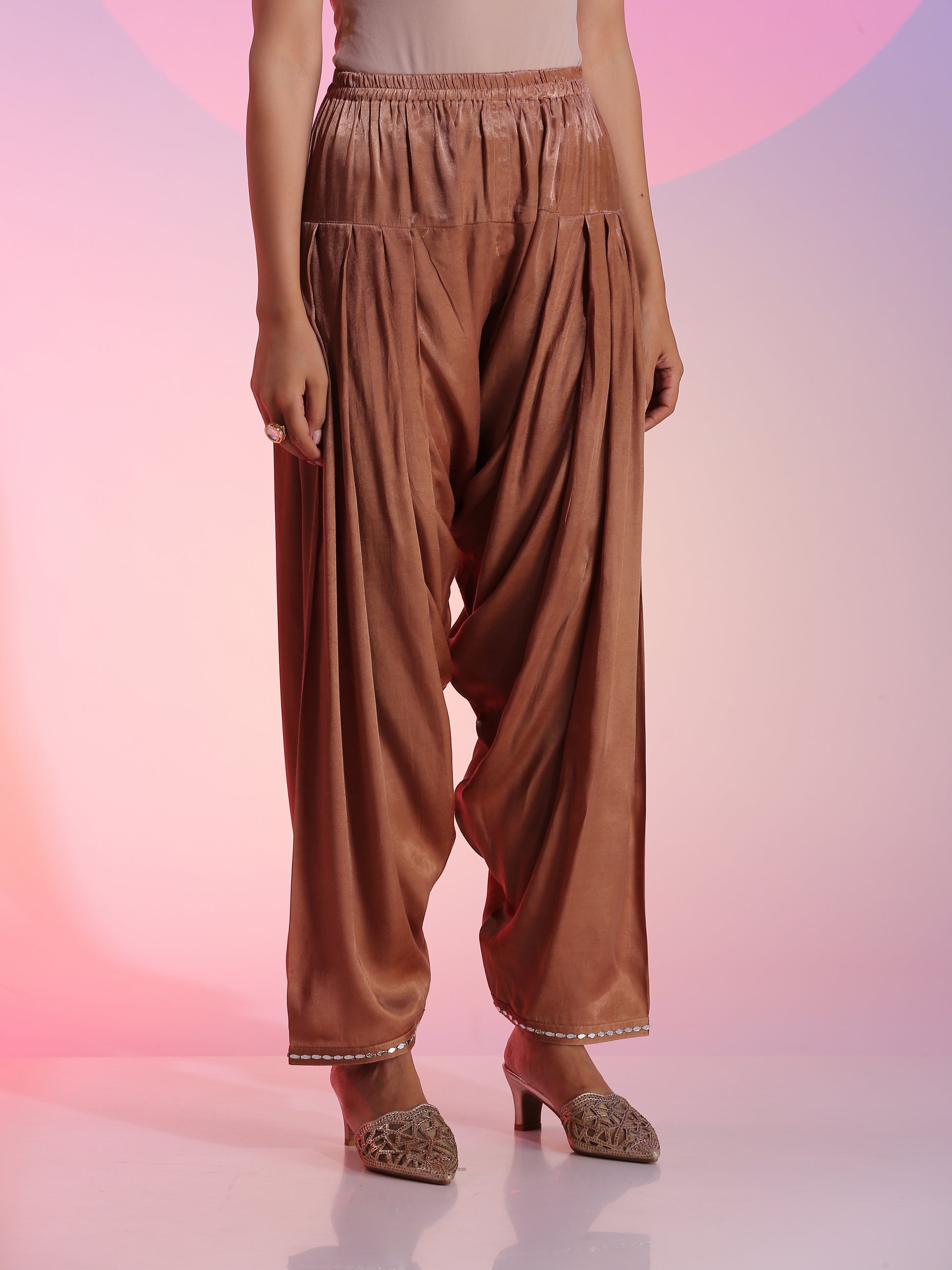 Brown Chanderi Mirror Sequin Gotta Salwar Kurta Dupatta Set